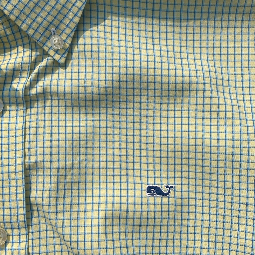 vineyard vines blue/green over pale yellow check logo Button-down Tall! - Picture 3 of 12